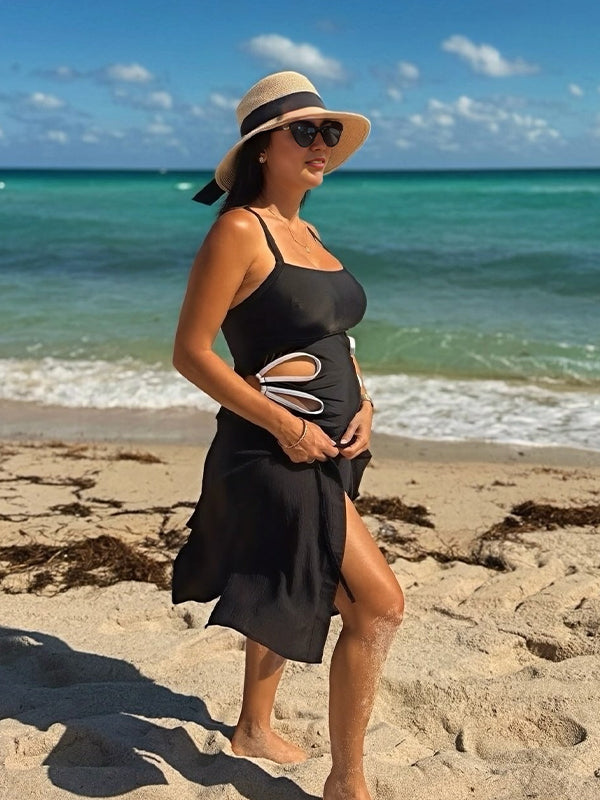 Black Cut Out One Piece V-neck Maternity Swimwear