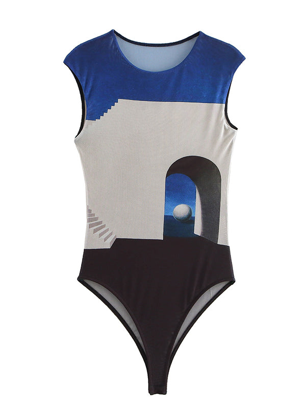 Momsmood Blue and Grey Print Sleeveless Fashion Club Party Baby Shower Maternity Top Bodysuit