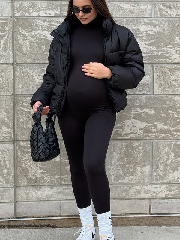 Momsmood Black Zipper High Neck Maternity Jumpsuit