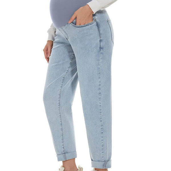 Momsmood Denim Over Belly Pockets Comfy Stretchy Pants Casual Boyfriend Maternity Jeans
