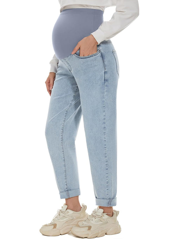 Momsmood Denim Over Belly Pockets Comfy Stretchy Pants Casual Boyfriend Maternity Jeans
