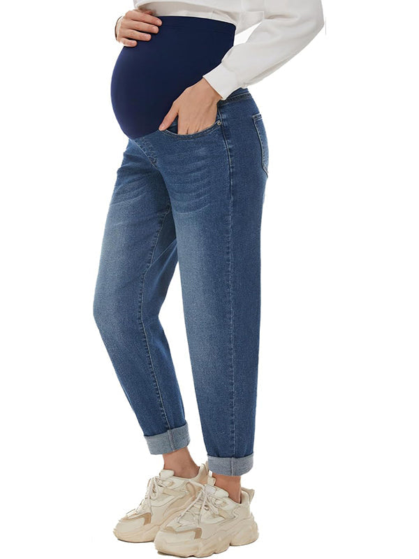 Momsmood Denim Over Belly Pockets Comfy Stretchy Pants Casual Boyfriend Maternity Jeans