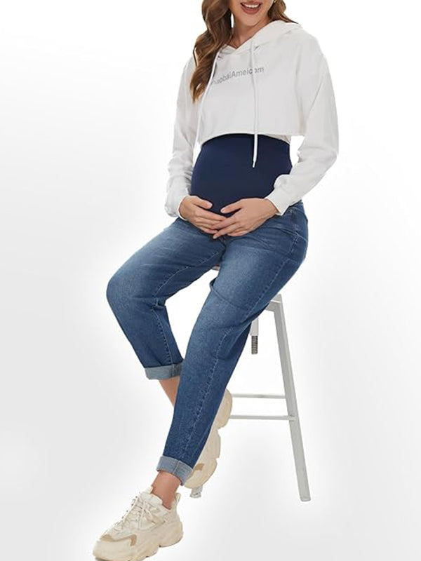 Momsmood Denim Over Belly Pockets Comfy Stretchy Pants Casual Boyfriend Maternity Jeans
