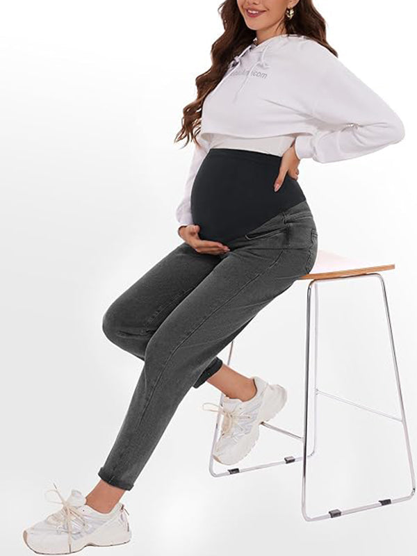 Momsmood Denim Over Belly Pockets Comfy Stretchy Pants Casual Boyfriend Maternity Jeans