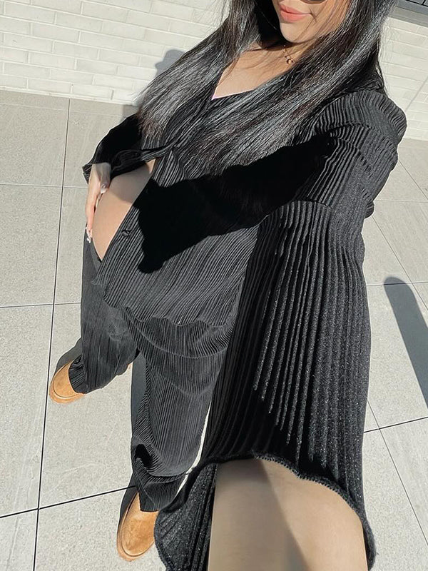 Momsmood Black Flare Sleeve V-neck Buttons Elegant Photoshoot Maternity Outfit
