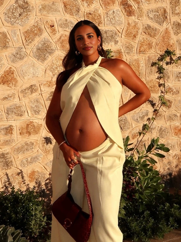 White Halter Neck Two Piece Jogger Set Maternity Clothes