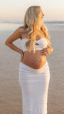 Chic White Cutout Bandeau Maternity 2-Piece Set Maxi Skirt