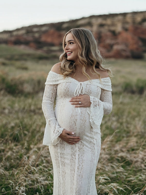 White Off Shoulder Lace Bodycon Mermaid Maternity Dress