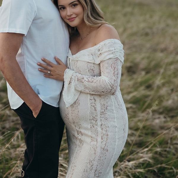 White Off Shoulder Lace Bodycon Mermaid Maternity Dress