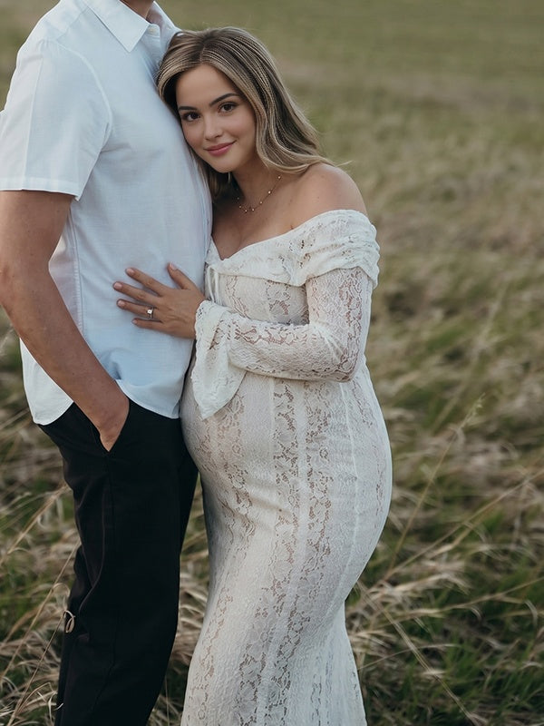 White Off Shoulder Lace Bodycon Mermaid Maternity Dress