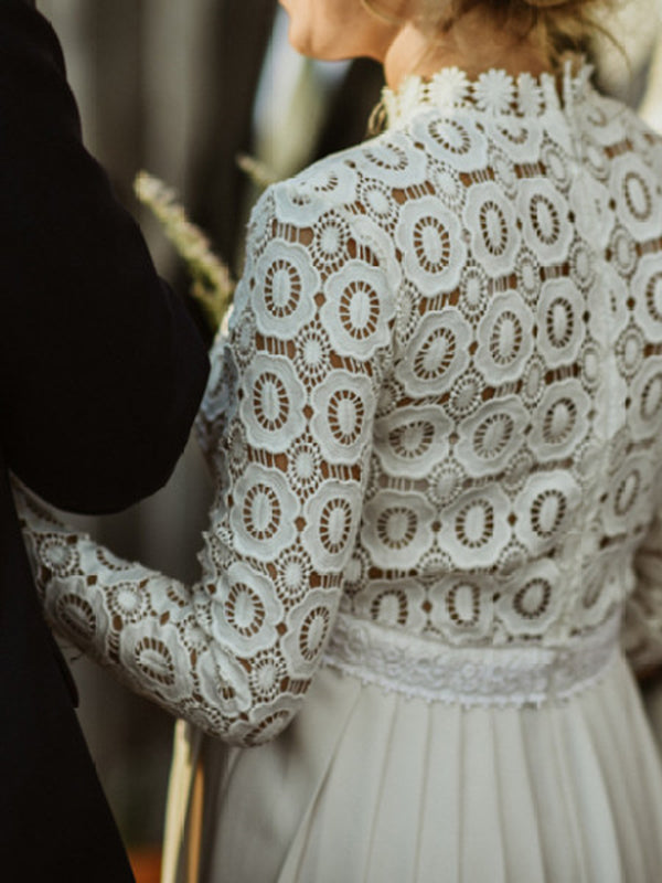 Momsmood Maternity Evening Wedding Lace Tulle Band Collar Long Sleeve Elegant Photoshoot Maxi Dress