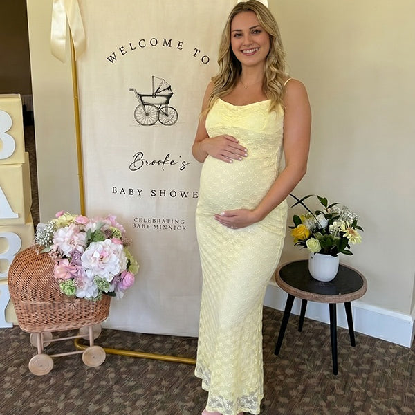 Yellow Floral Lace Mesh Cami Bodycon Maternity Maxi Dress