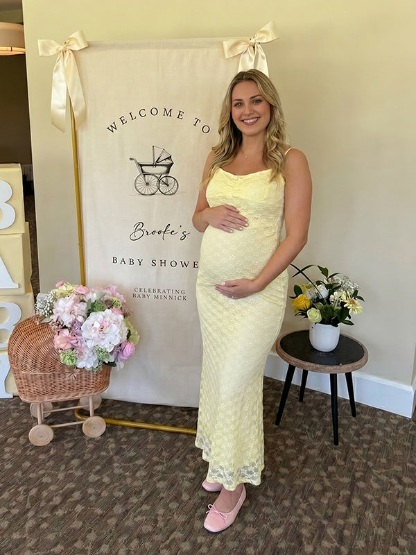 Yellow Floral Lace Mesh Cami Bodycon Maternity Maxi Dress