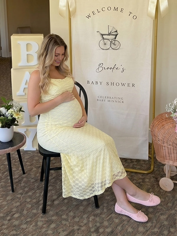 Yellow Floral Lace Mesh Cami Bodycon Maternity Maxi Dress