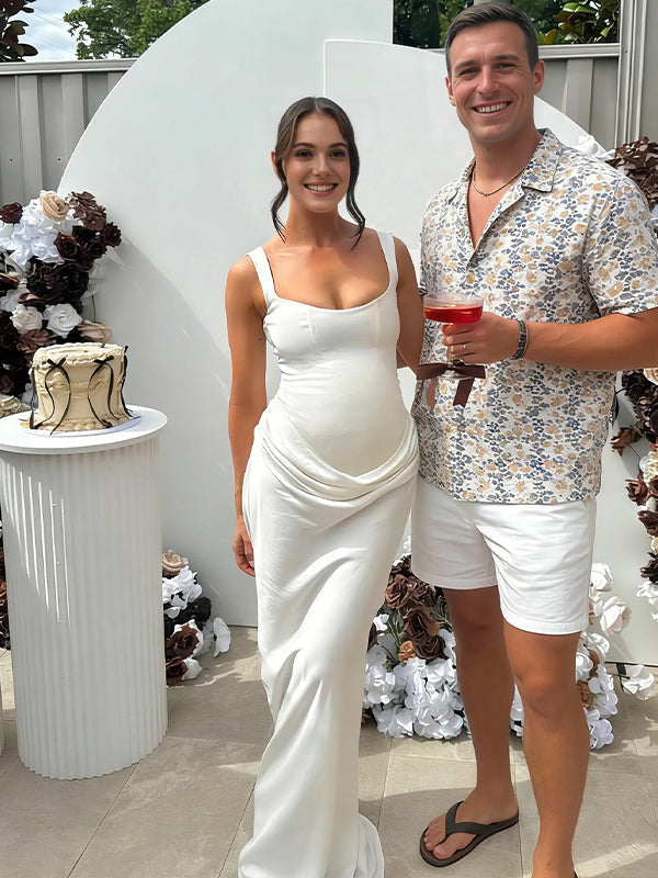 Ruched Tank Bodycon Maternity Maxi Dress with Lace Up Back