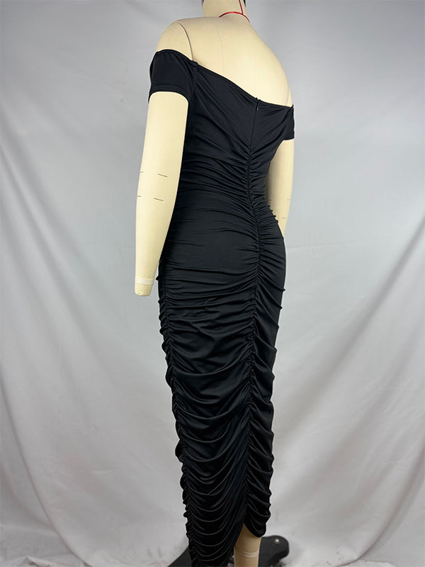 Momsmood Black Off Shoulder Ruched Cross Twist Back Zipper Bodyocn Photoshoot Baby Shower Maternity Maxi Dress