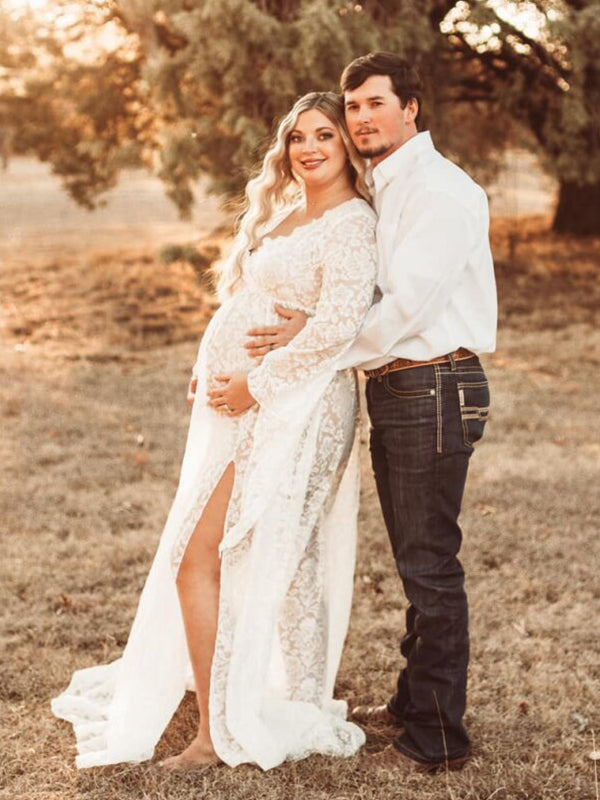Momsmood Boho Lace Summer Maternity Dress Perfect for Outdoor Photoshoots