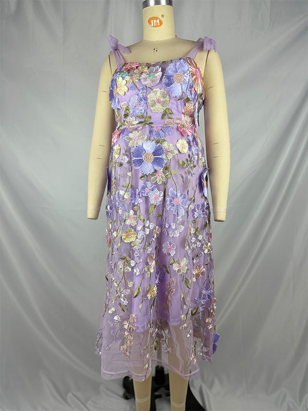 Momsmood Embroidery Flowers Tutu Grenadine Baby Shower Maternity Maxi Dress