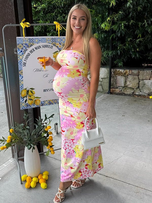 Momsmood  Stamp Duty Bodycon Vacation Beach Baby Shower Maternity Photoshoot Maxi Dress