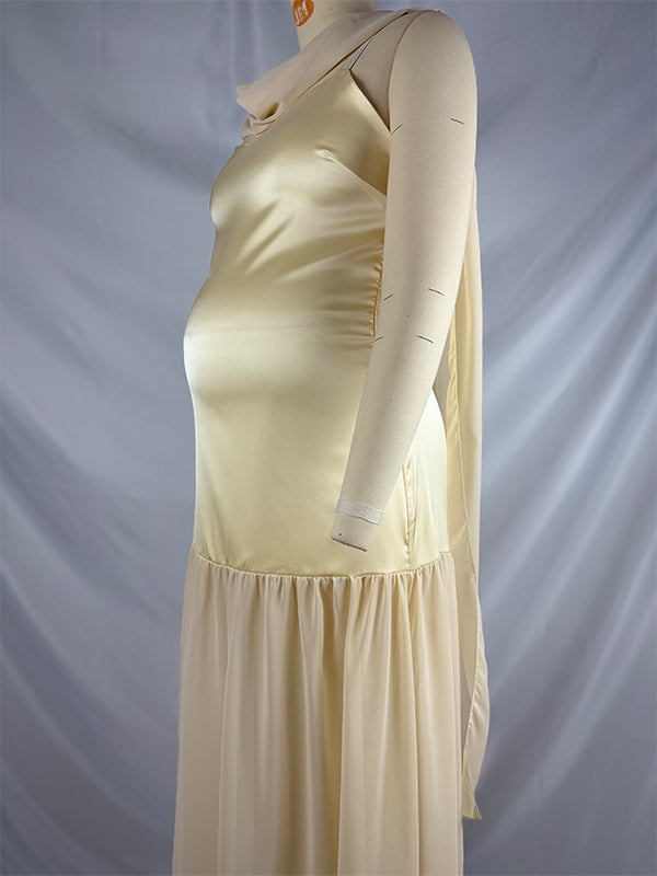 Yellow Wrap Chiffon Splicing Flowy Photoshoot Maternity Maxi Dress