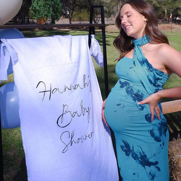 Blue Wrap Floral Ruched Baby Shower Maternity Maxi Dress