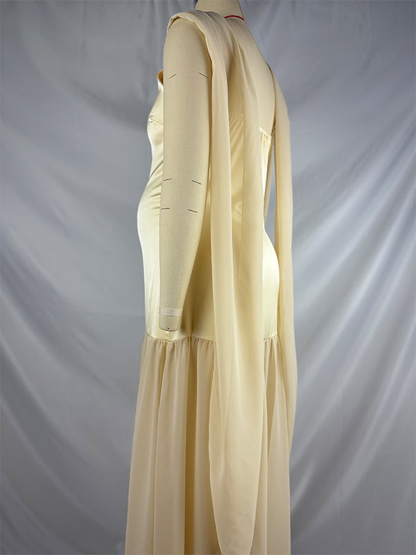 Yellow Wrap Chiffon Splicing Flowy Photoshoot Maternity Maxi Dress