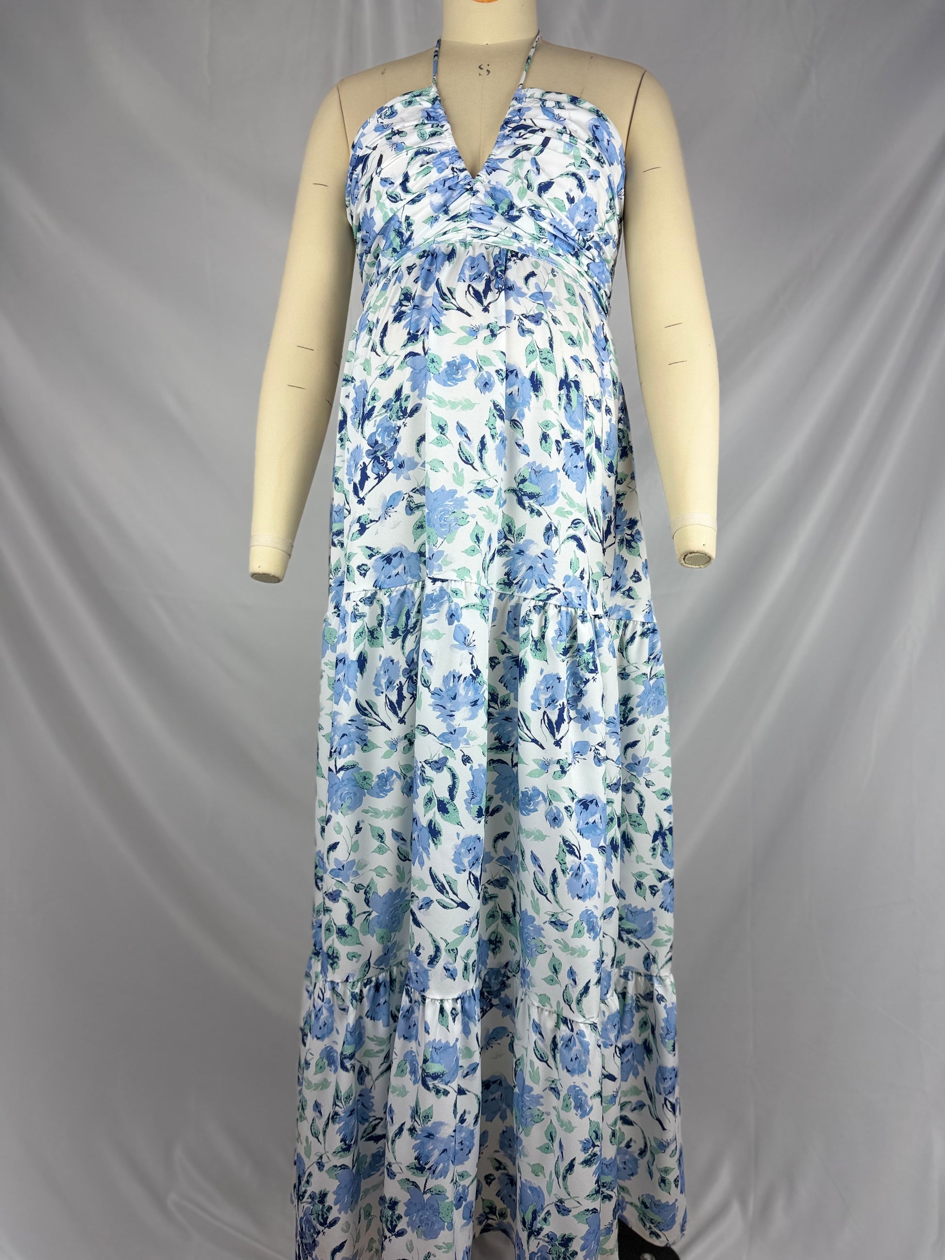 V Neck Spaghetti Strap Maternity Baby Shower Maxi Dress