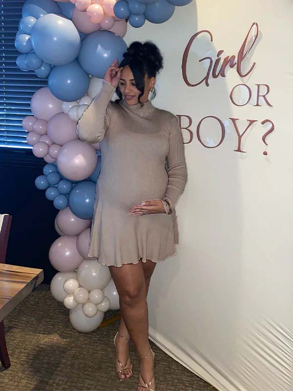 Momsmood Apricot Solid Color Band Neck Flowy Baby Shower Maternity Mini Sweater Dress