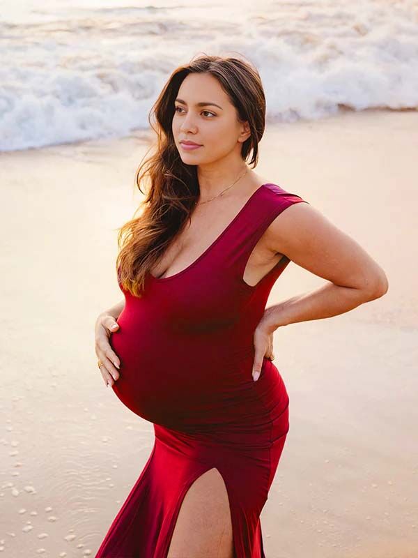 Wine Red Slit V Neck Maternity Photoshoot Maxi Dress