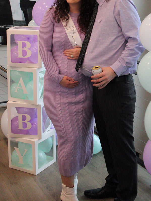 Momsmood Purple Round Neck Crochet Maternity Baby Shower Sweater Maxi Dress