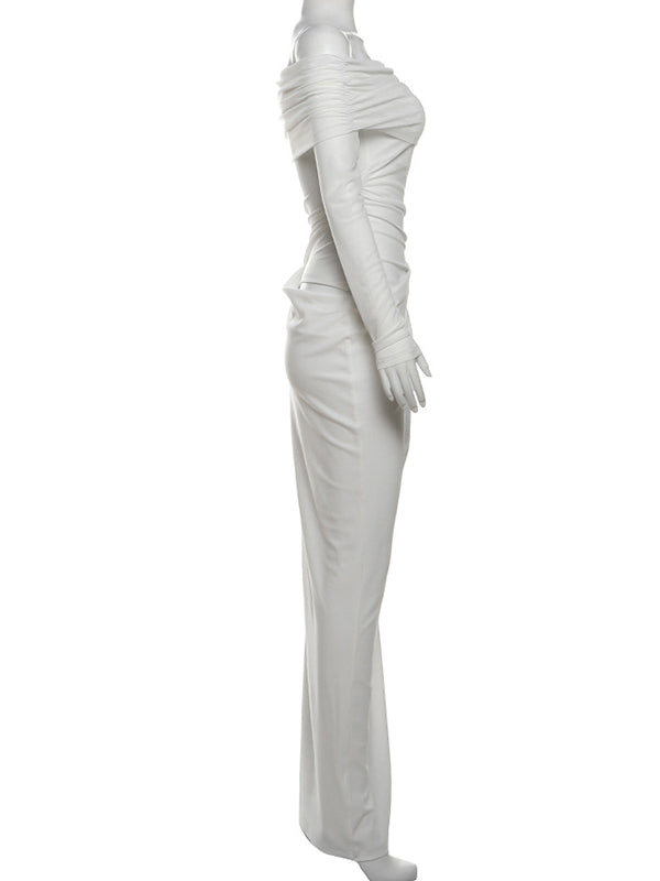 Momsmood Off Shoulder Cut Out Grenadine Splicing Sheer Ruched Baby Shower Maternity Maxi Dress