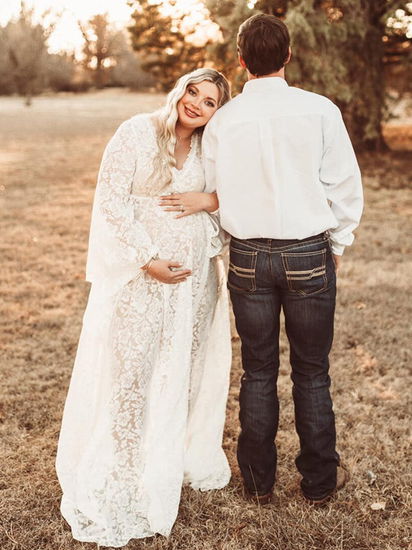 Momsmood Boho Lace Summer Maternity Dress Perfect for Outdoor Photoshoots