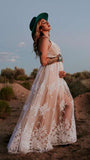 Momsmood Maternity Evening Tulle Embroidery Plunging Neckline Cami Boho Photoshoot Maxi Dress