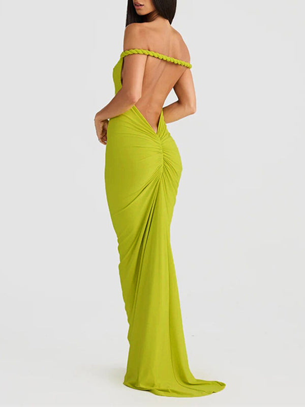 Momsmood One Shoulder Backless Ruched Mermaid Photoshoot Maternity Maxi Dress