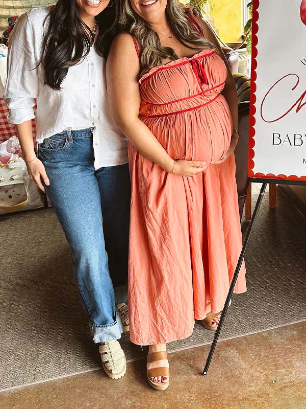 Momsmood Red Lace-up Spaghetti Strap Ruched Daily Going out Baby Shower Maternity Photoshoot Maxi Dress