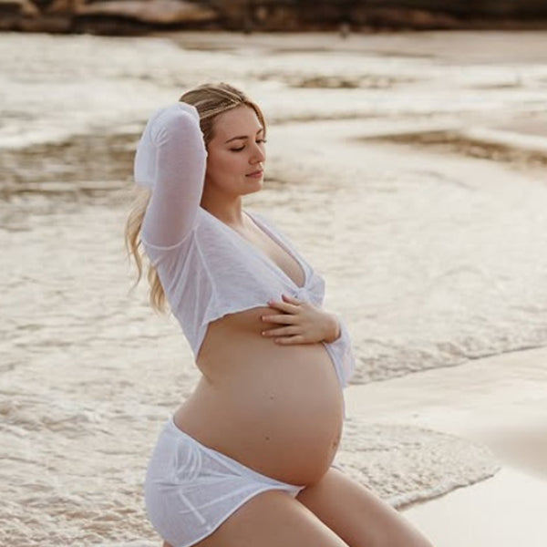 White lace-up Two Piece Maternity Photoshoot Mini Dress