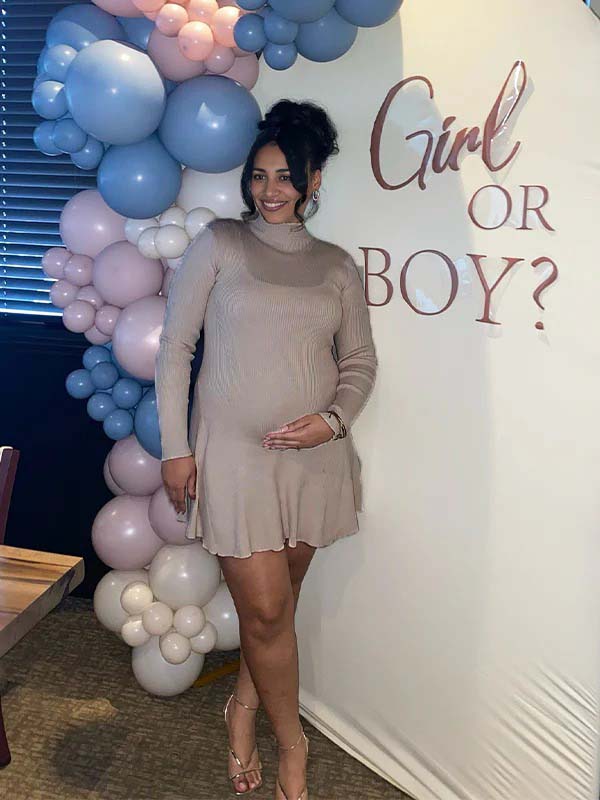 Momsmood Apricot Solid Color Band Neck Flowy Baby Shower Maternity Mini Sweater Dress