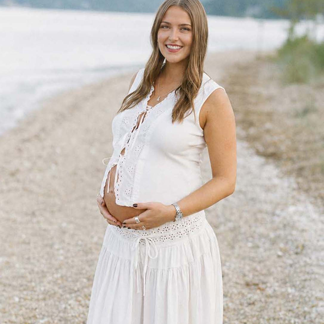 Boho White Lace Two Piece Lace Up Openwork Maternity Maxi Dress