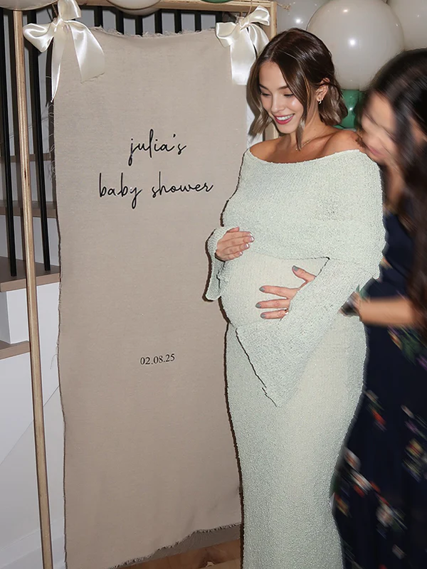 Momsmood Green Knit Off Shoulder Flare Sleeve Bodycon Elegant Going Out Maternity Photoshoot Maxi Sweater Dress