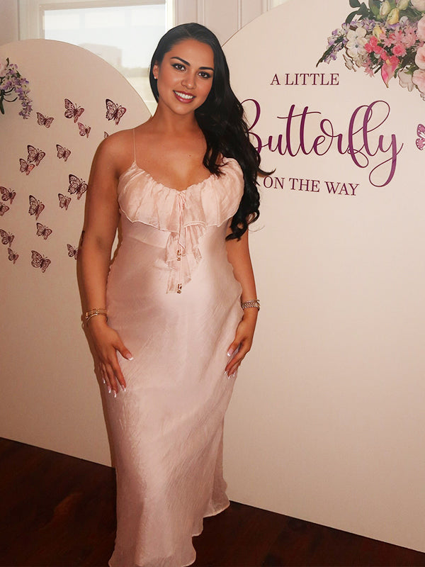 Pink V Neck Stromatolite Spaghetti Strap Maternity Baby Shower Maxi Dress