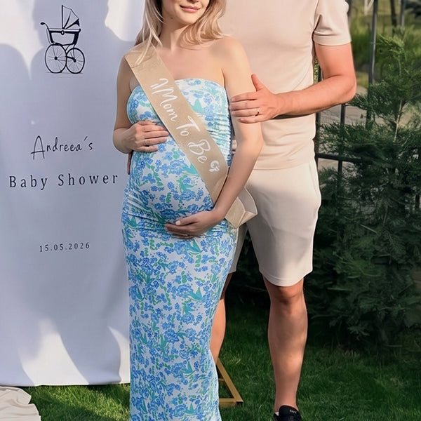 Blue Floral Strapless Bodycon Maternity Maxi Dress
