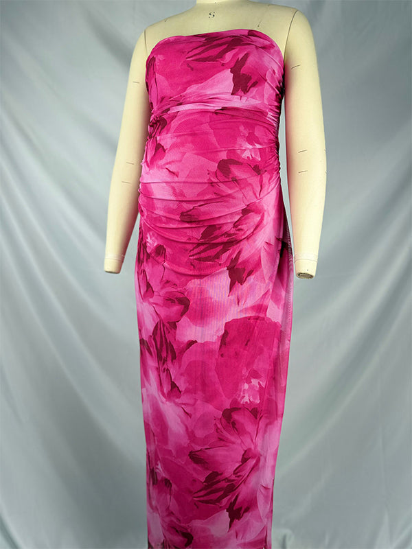 Momsmood Floral Side Slit Bandeau Tube Bodycon Baby Shower Maternity Maxi Dress
