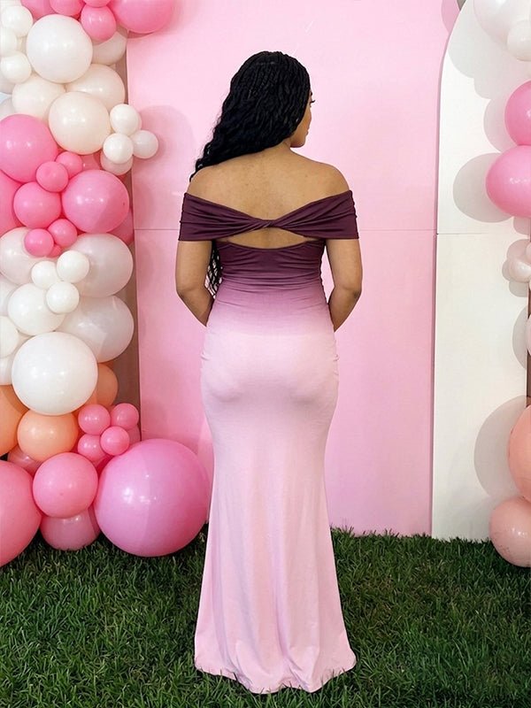 Ombre Off Shoulder Bodycon Maternity Maxi Dress