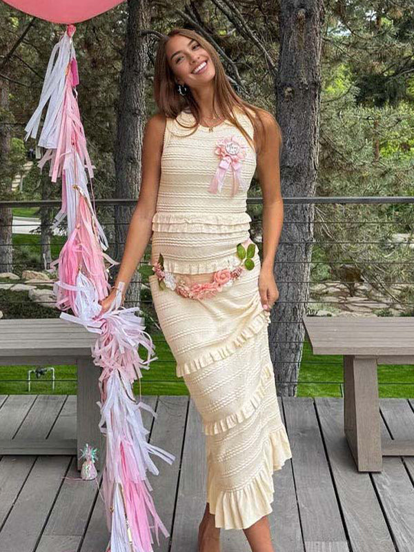 Apricot Ruffle Falbala Crochet Babyshower Maternity Maxi Dresses