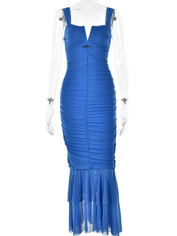 Momsmood Sage Condole Belt Ruched Bodycon Cut Out Mermaid Sleeveless Babyshower Maternity Maxi Dress