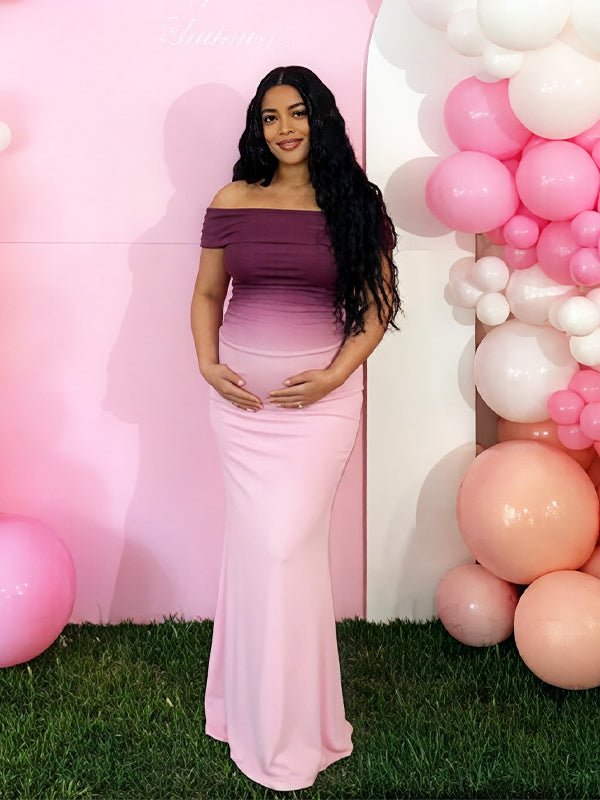 Ombre Off Shoulder Bodycon Maternity Maxi Dress