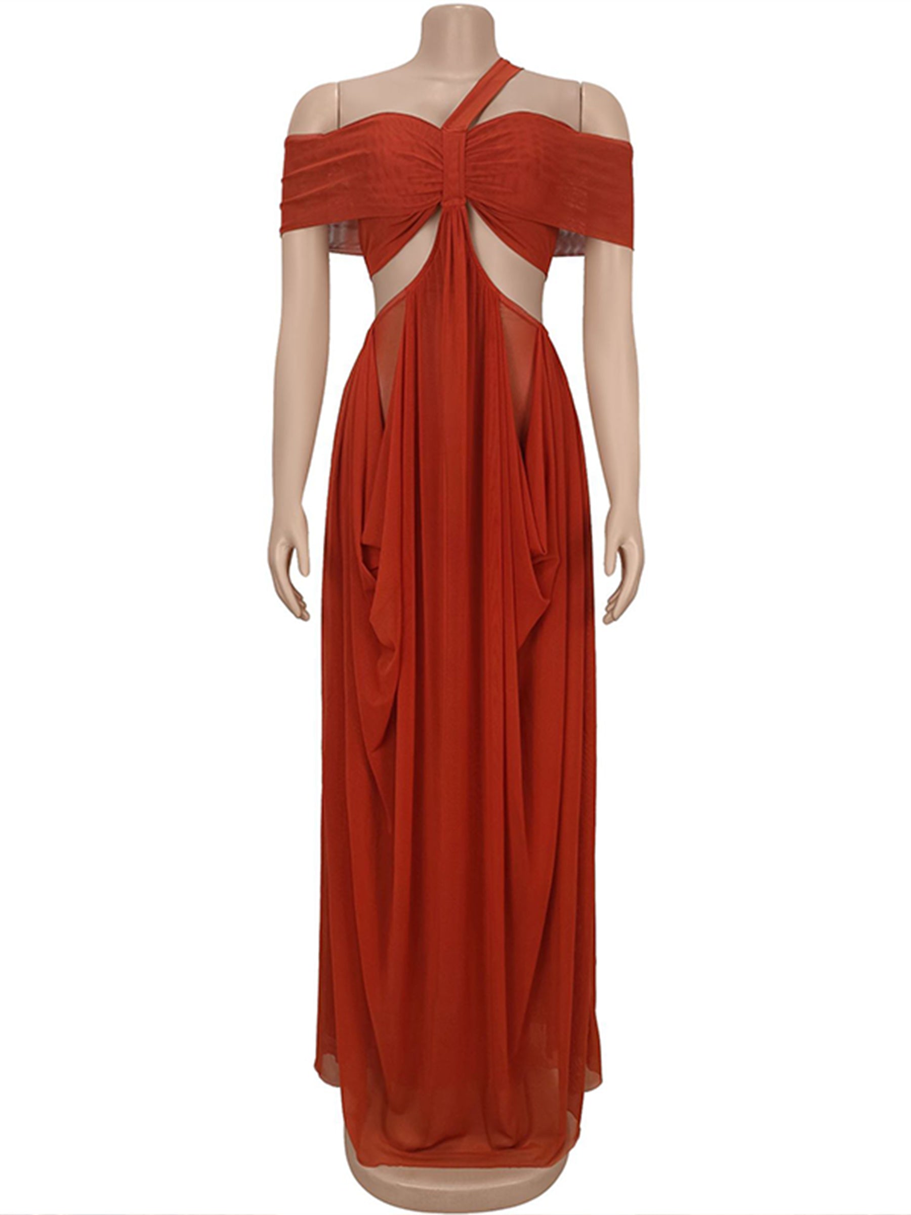 Off Shoulder Sheer Ruffle Waist Cutout Maternity Maxi Dress