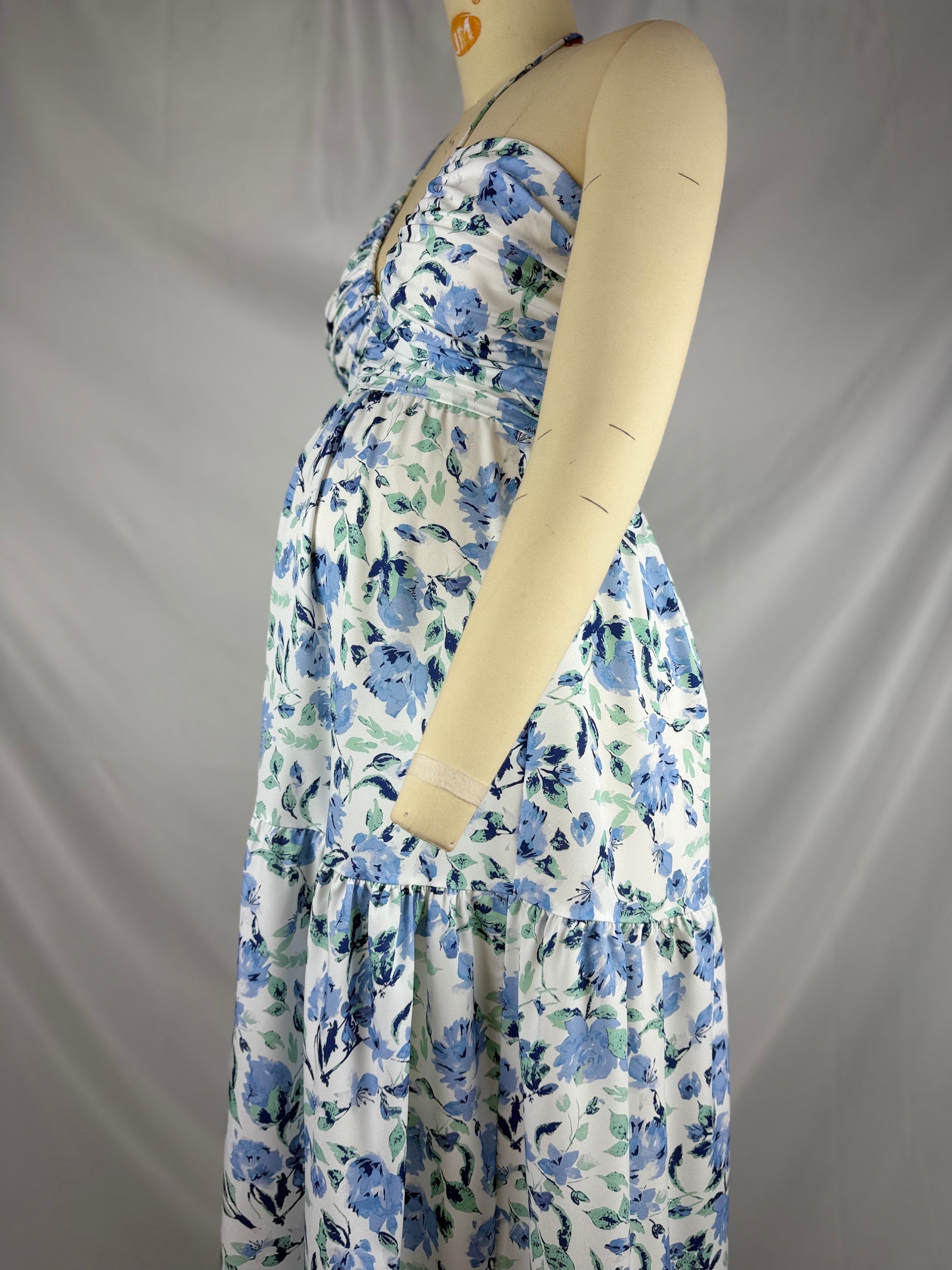 V Neck Spaghetti Strap Maternity Baby Shower Maxi Dress