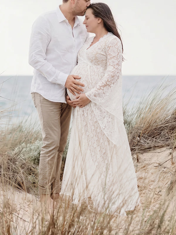 Momsmood Boho Lace Summer Maternity Dress Perfect for Outdoor Photoshoots