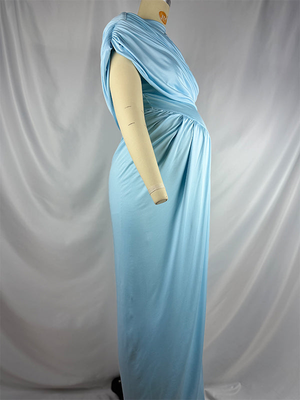 Light Blue Ruched Irregular Neck Baby Shower Maternity Maxi Dress